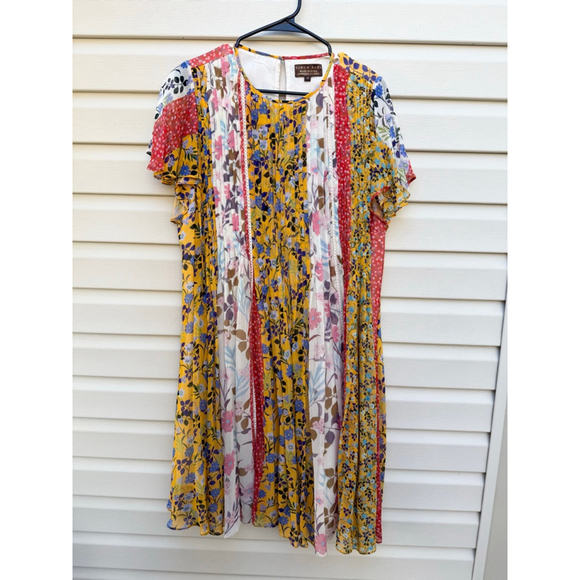 Anthropologie Varun Bahl Taylor Pintucked Floral Dress Size 1X Boho Chic - Picture 2 of 9